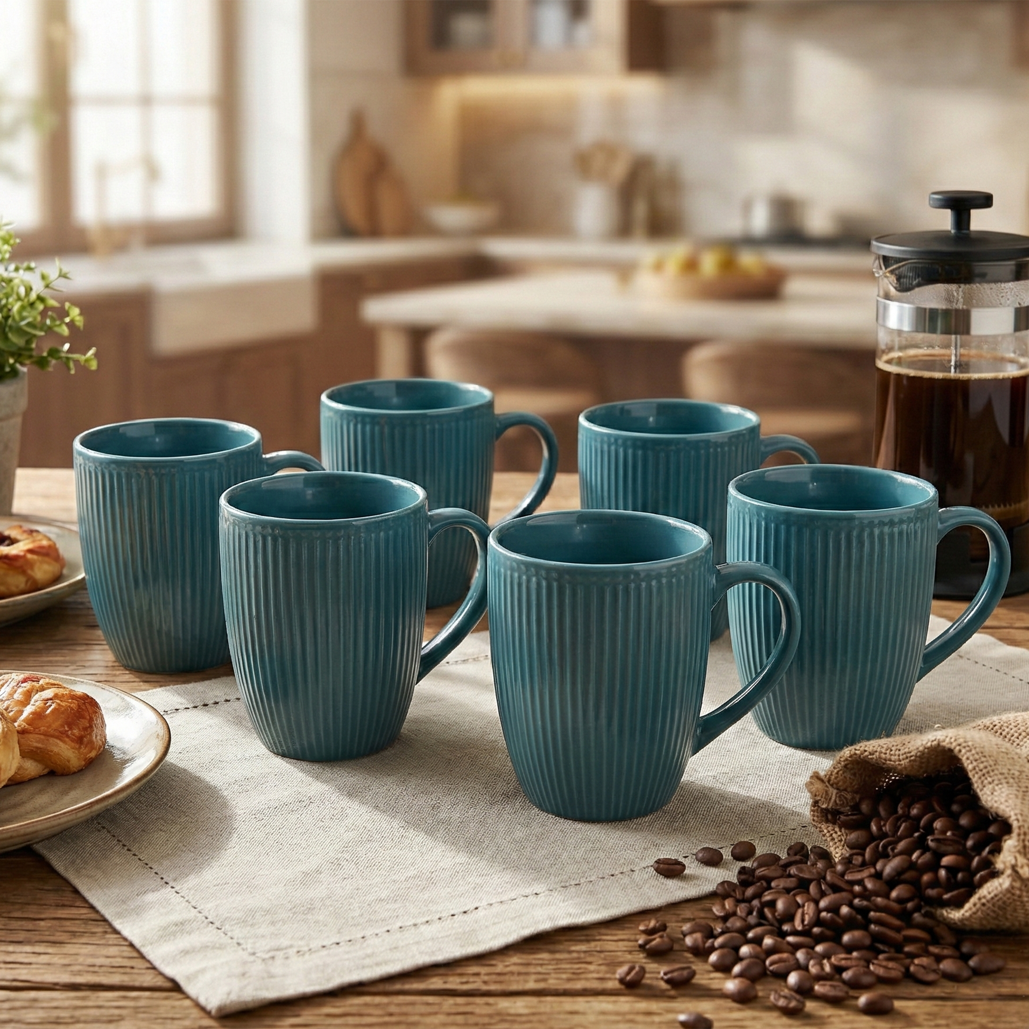 Turquoise Ceramic Coffee Mug Set of 6