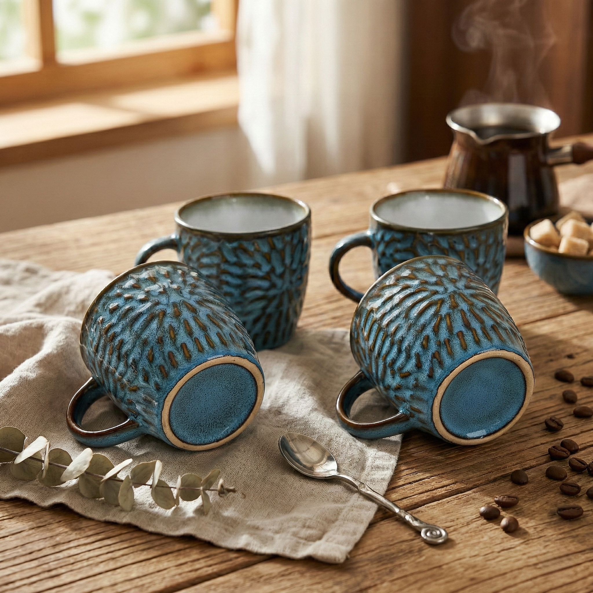 Uranian Blue Ceramic Tea Cup Set of 4