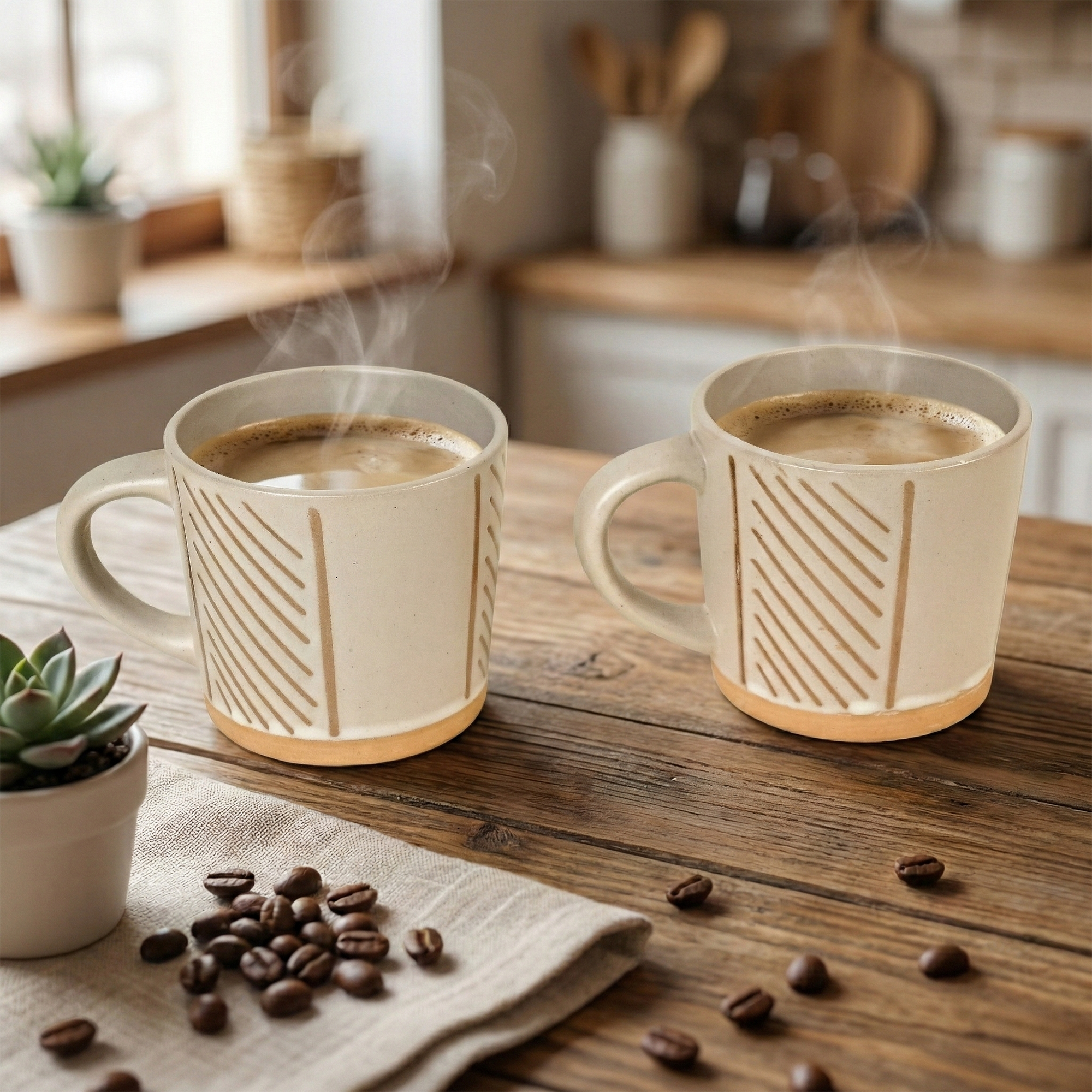 Wool Beige Old-School Coffee Mug Set of 2