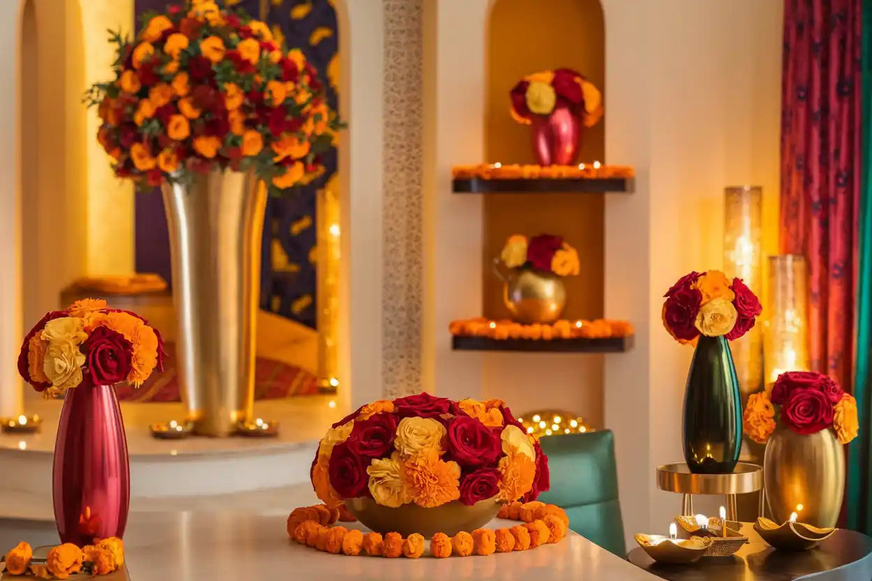 Diwali Decor Magic: Transform Your Space with Vases and Flowers