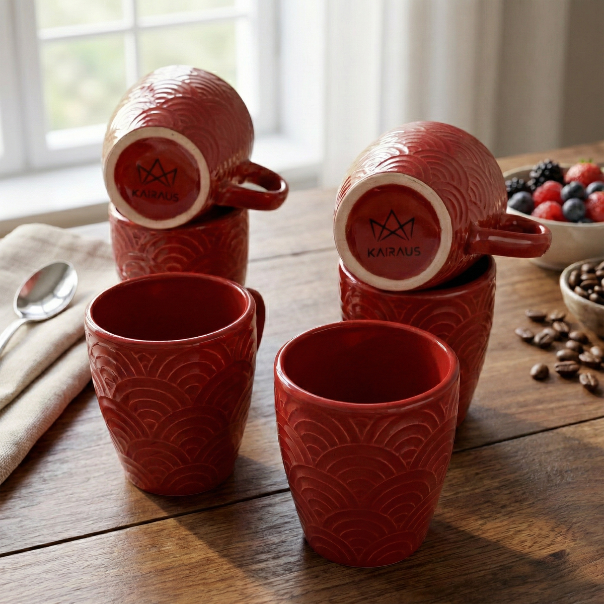 Scarlet Red Solid Ceramic Coffee Mug Set of 6