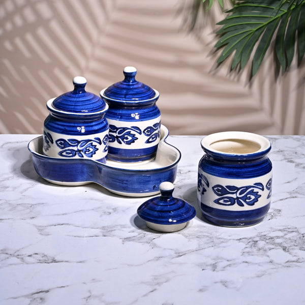 Royal Blue Elegance Hand-Painted Condiment Set