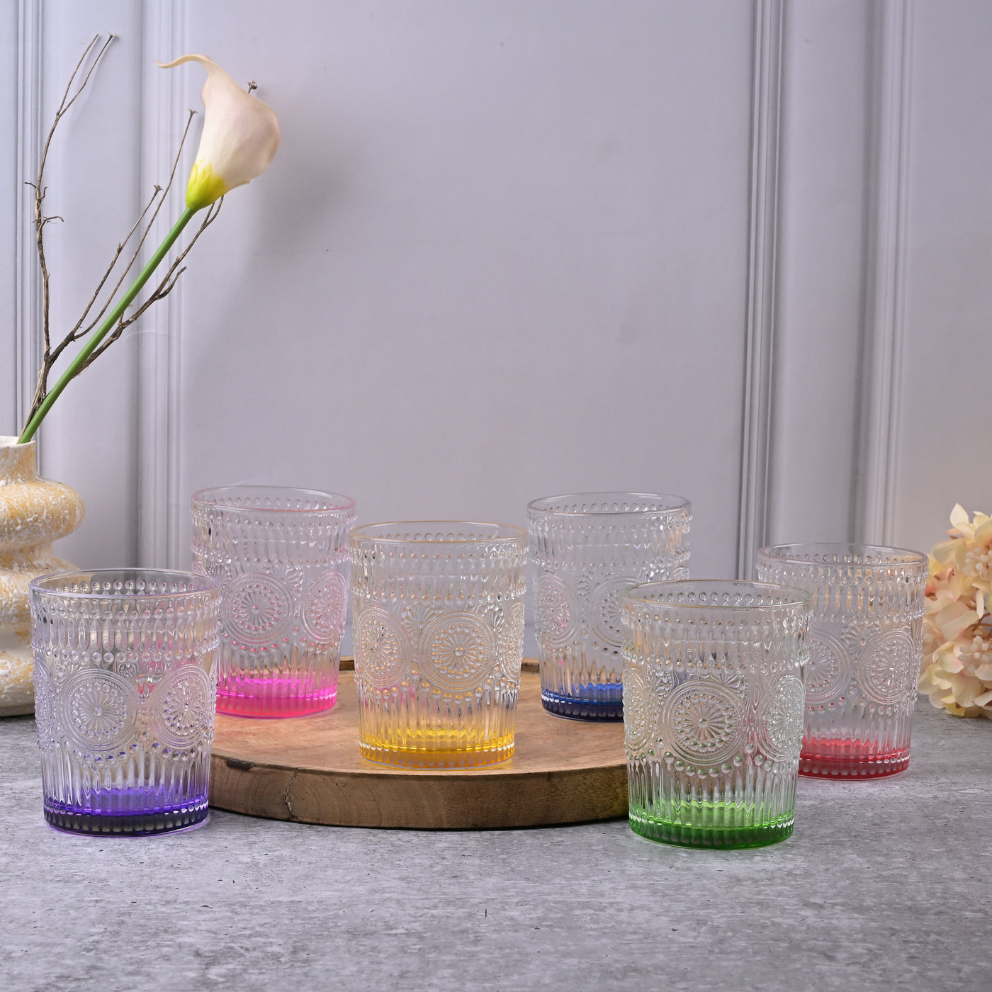Multicolor Textured Drinking Glasses (Set of 6)