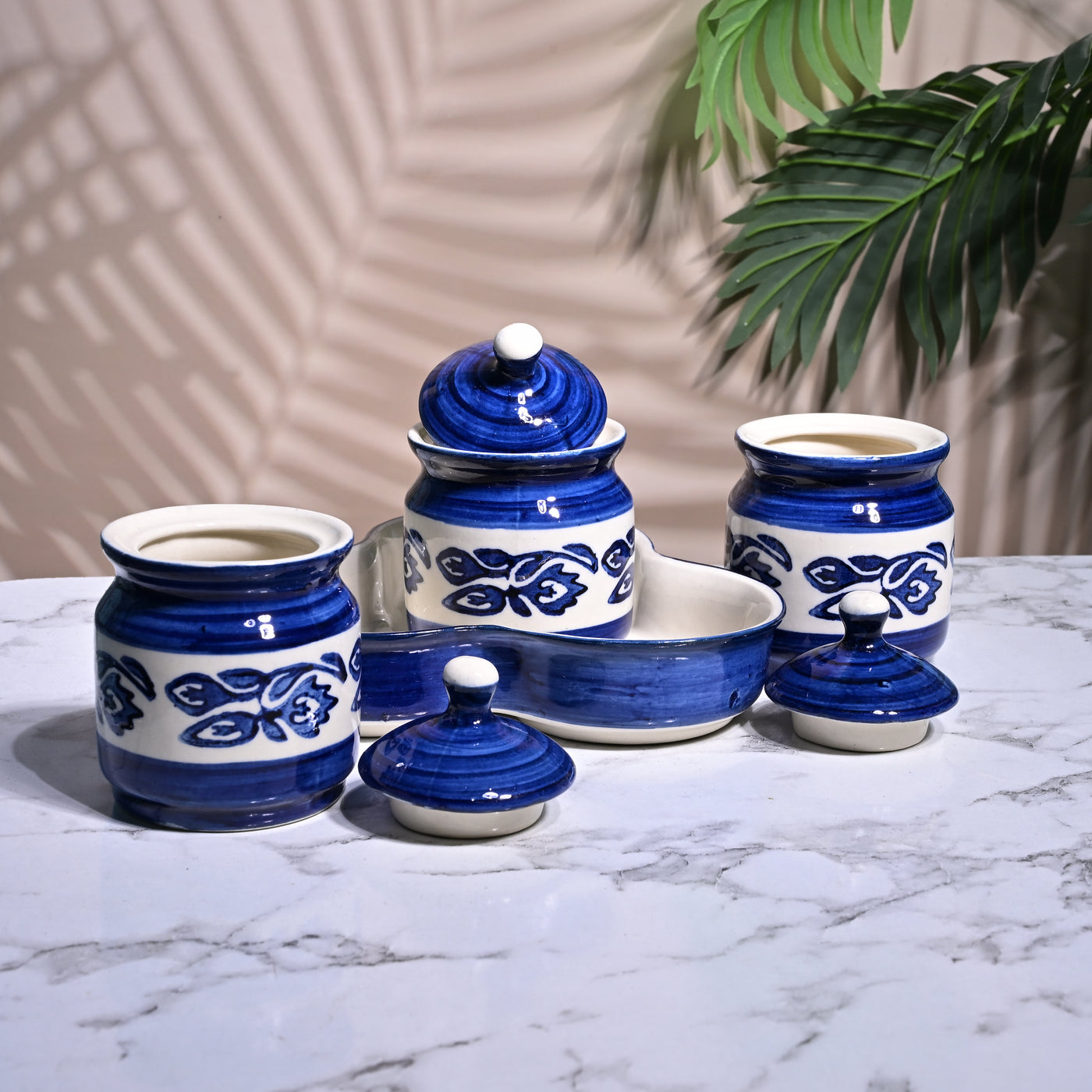 Royal Blue Elegance Hand-Painted Condiment Set