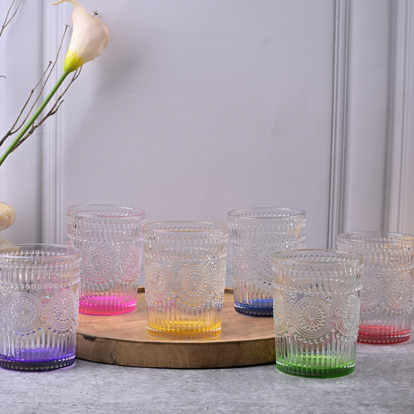 Multicolor Textured Drinking Glasses (Set of 6)