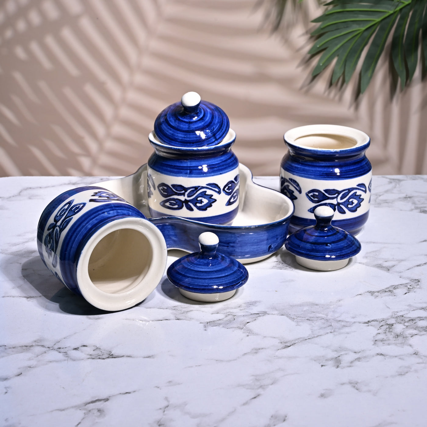 Royal Blue Elegance Hand-Painted Condiment Set