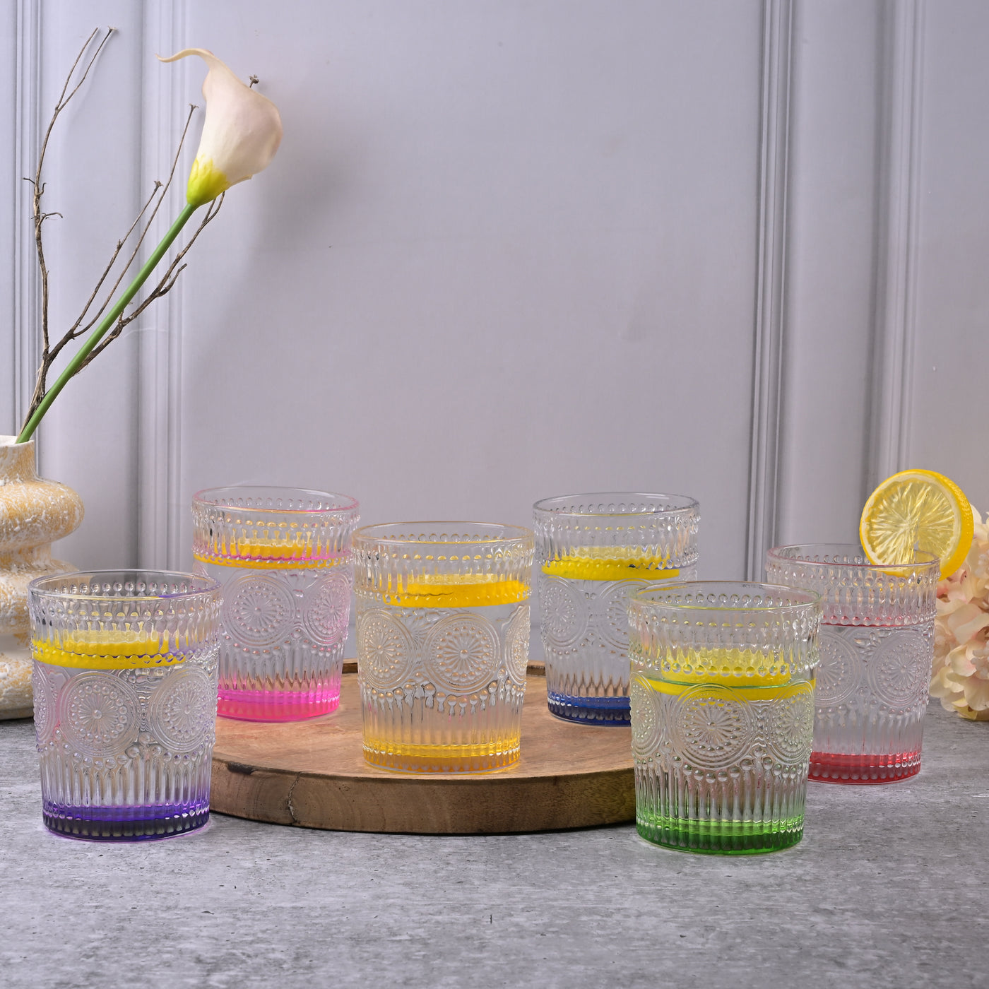 Multicolor Textured Drinking Glasses (Set of 6)