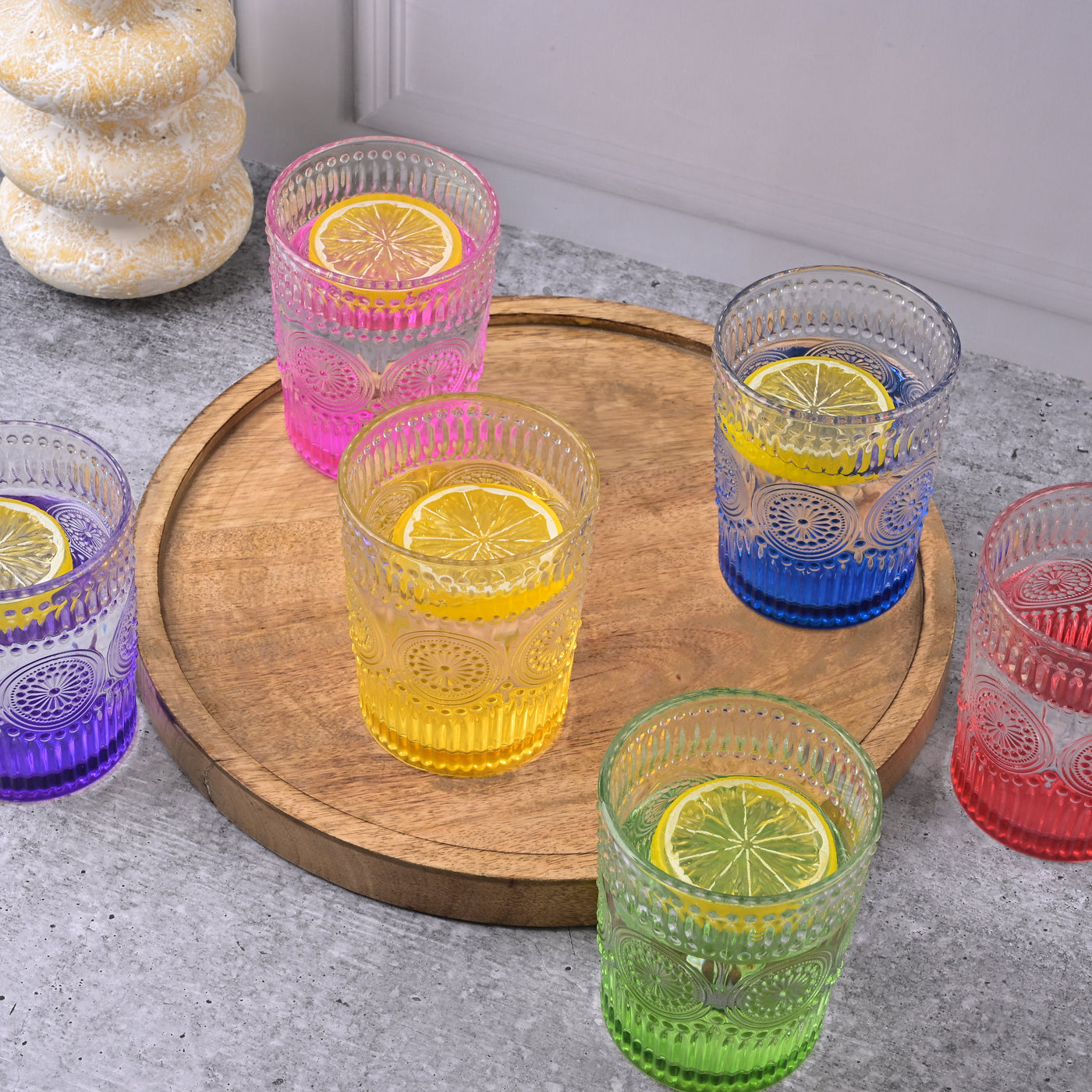 Multicolor Textured Drinking Glasses (Set of 6)