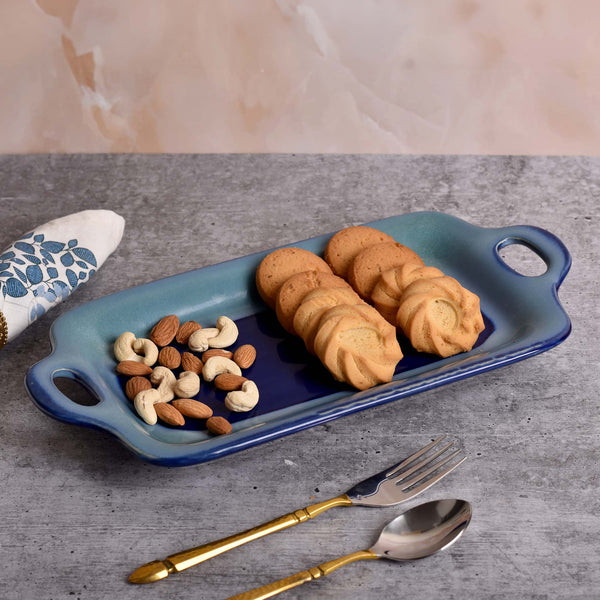 Aqua & Navy Ceramic Platter