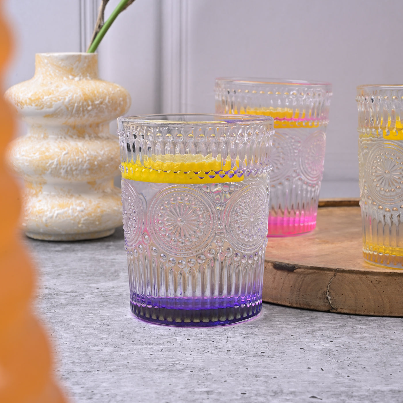 Multicolor Textured Drinking Glasses (Set of 6)