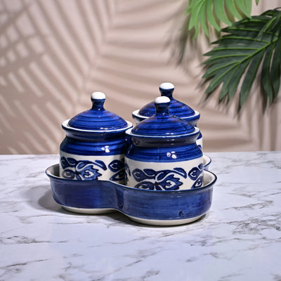 Royal Blue Elegance Hand-Painted Condiment Set