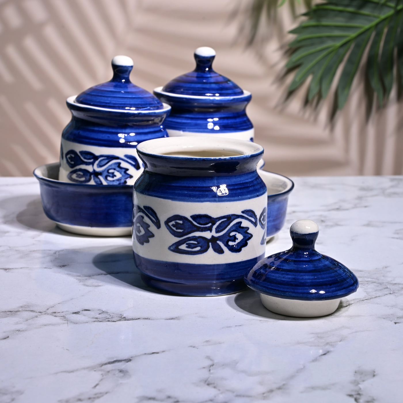 Royal Blue Elegance Hand-Painted Condiment Set