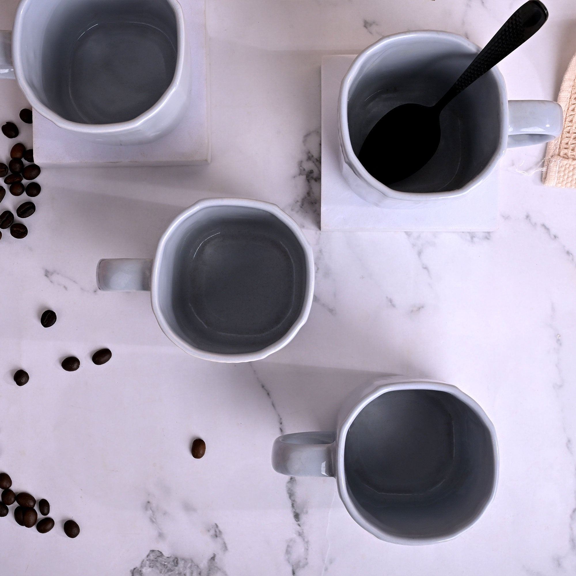 Serene Sky Blue Ceramic Coffee Mug Set of 4