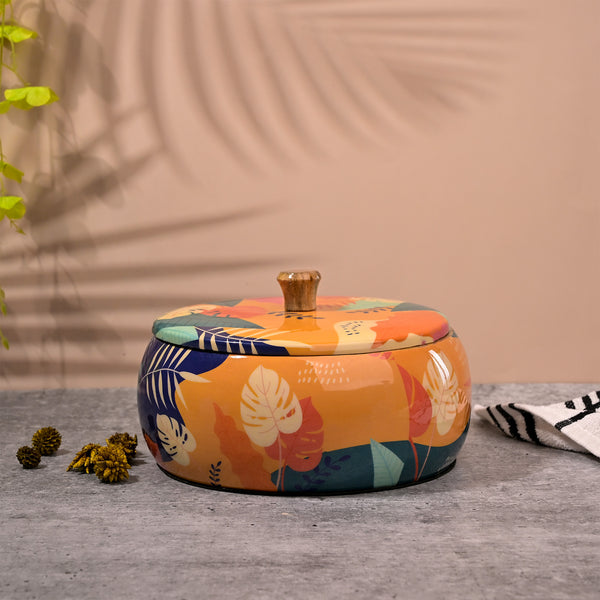 Tropical Round Wooden Casserole with Lid
