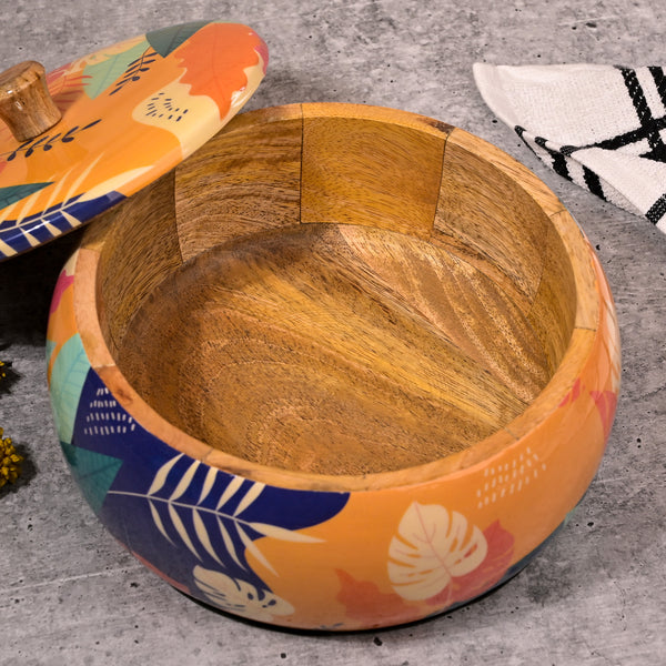 Tropical Round Wooden Casserole with Lid
