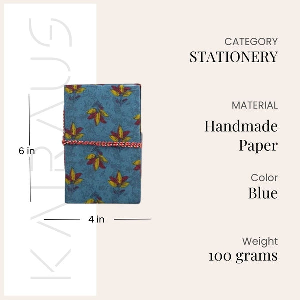Blue Fabric Covered Handmade Diary (6x4inch)