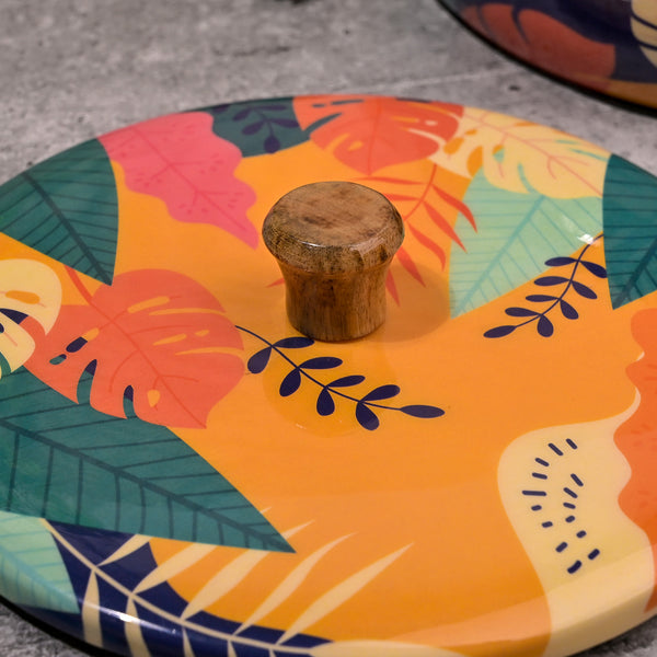 Tropical Round Wooden Casserole with Lid