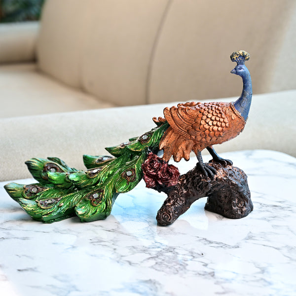 Peacock on Tree Trunk Statue