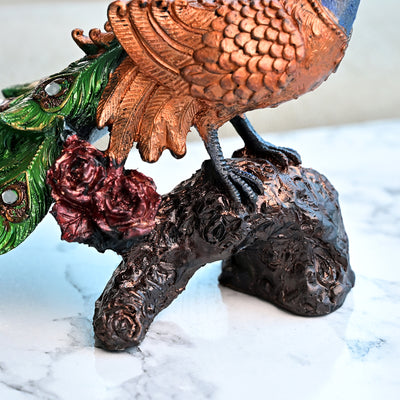 Peacock on Tree Trunk Statue