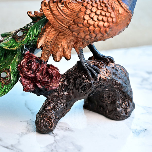 Peacock on Tree Trunk Statue
