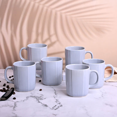 Serene Sky Blue Ceramic Coffee Mug Set of 6