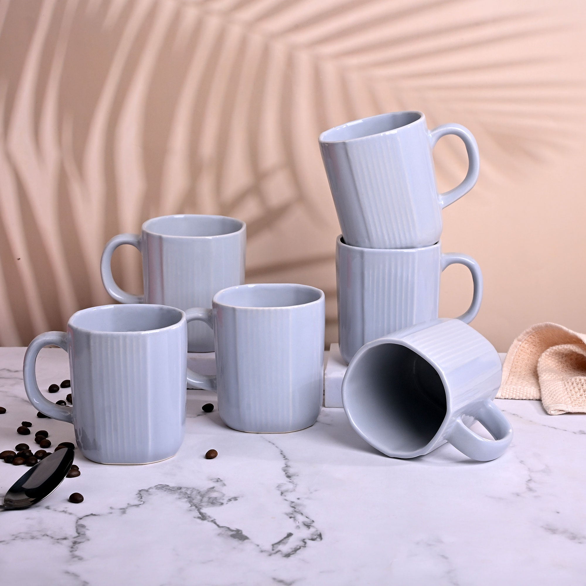 Serene Sky Blue Ceramic Coffee Mug Set of 6