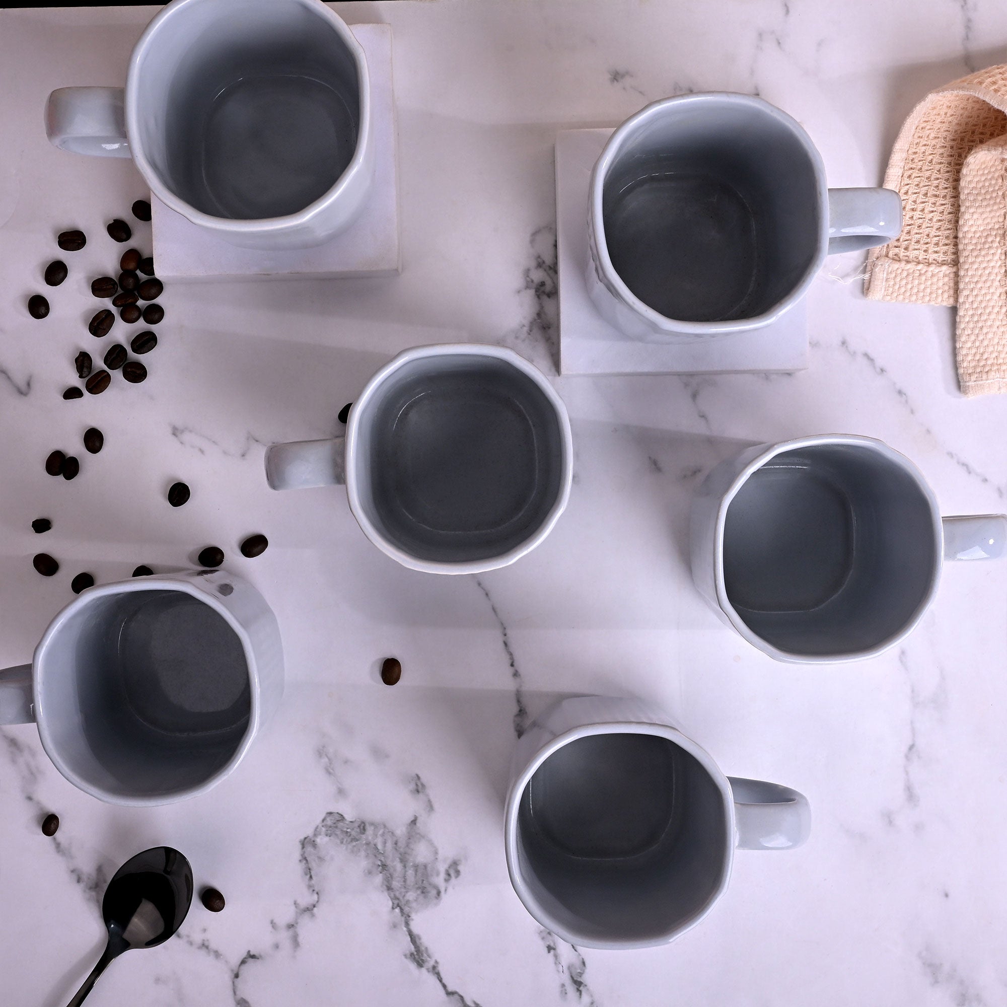 Serene Sky Blue Ceramic Coffee Mug Set of 6