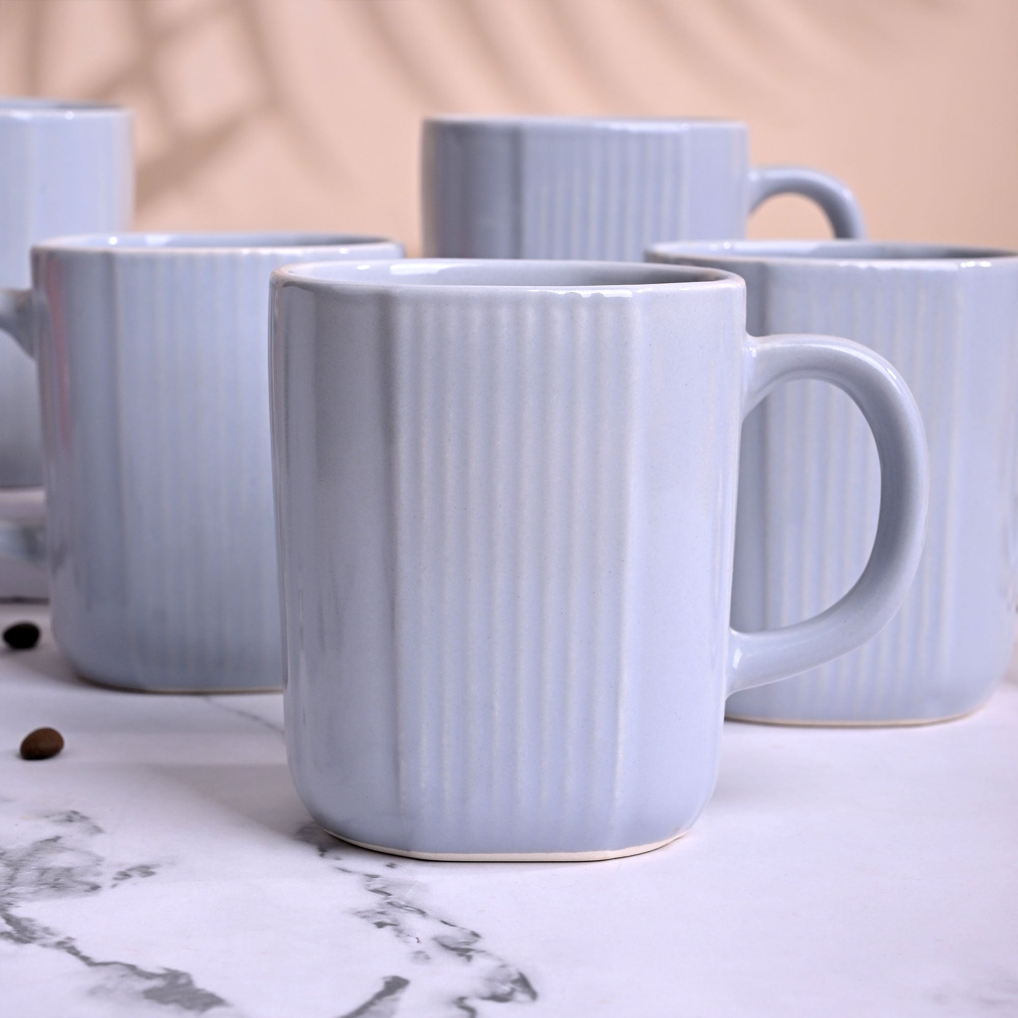 Serene Sky Blue Ceramic Coffee Mug Set of 6