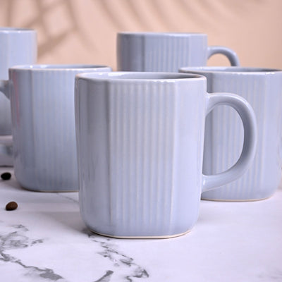 Serene Sky Blue Ceramic Coffee Mug Set of 6