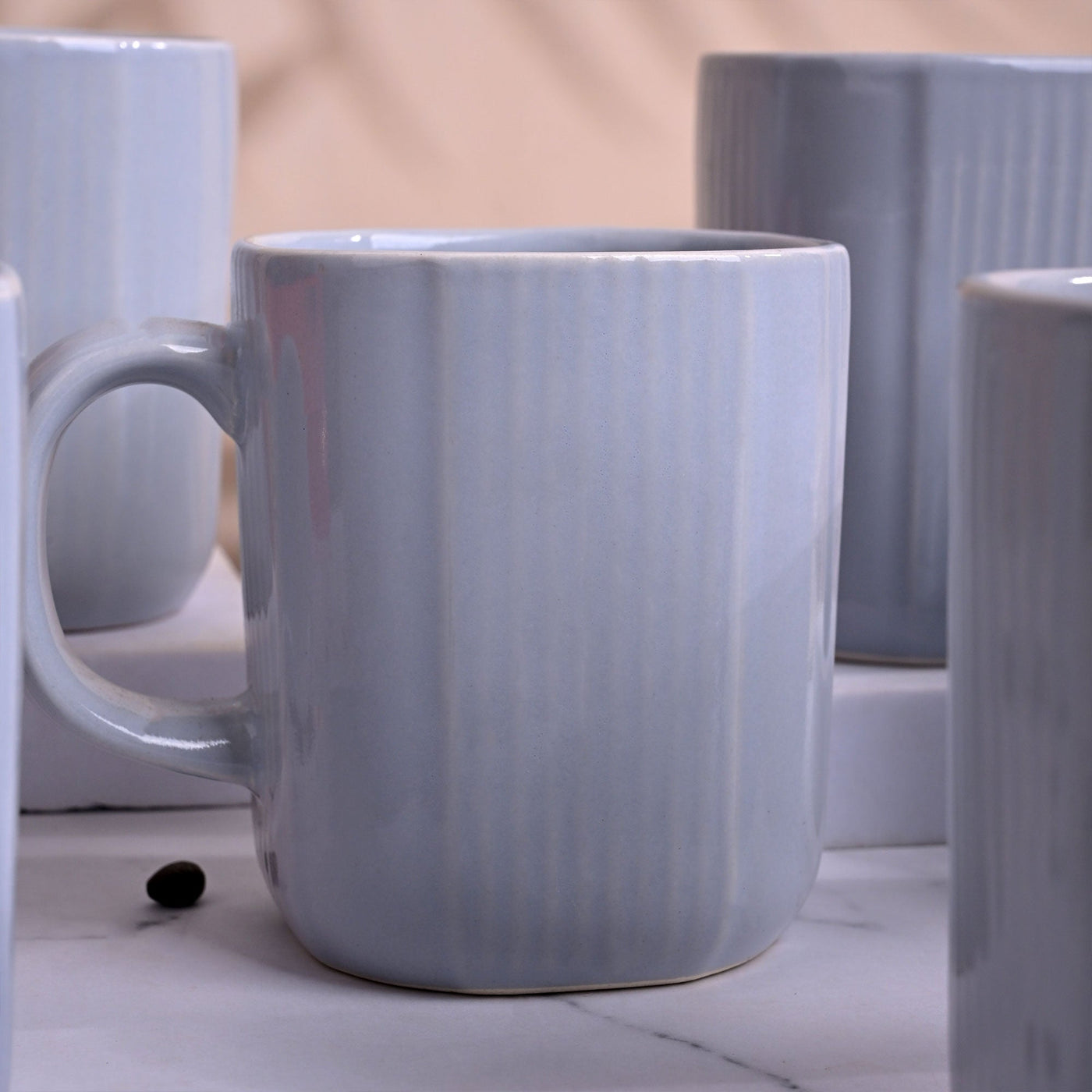 Serene Sky Blue Ceramic Coffee Mug Set of 6