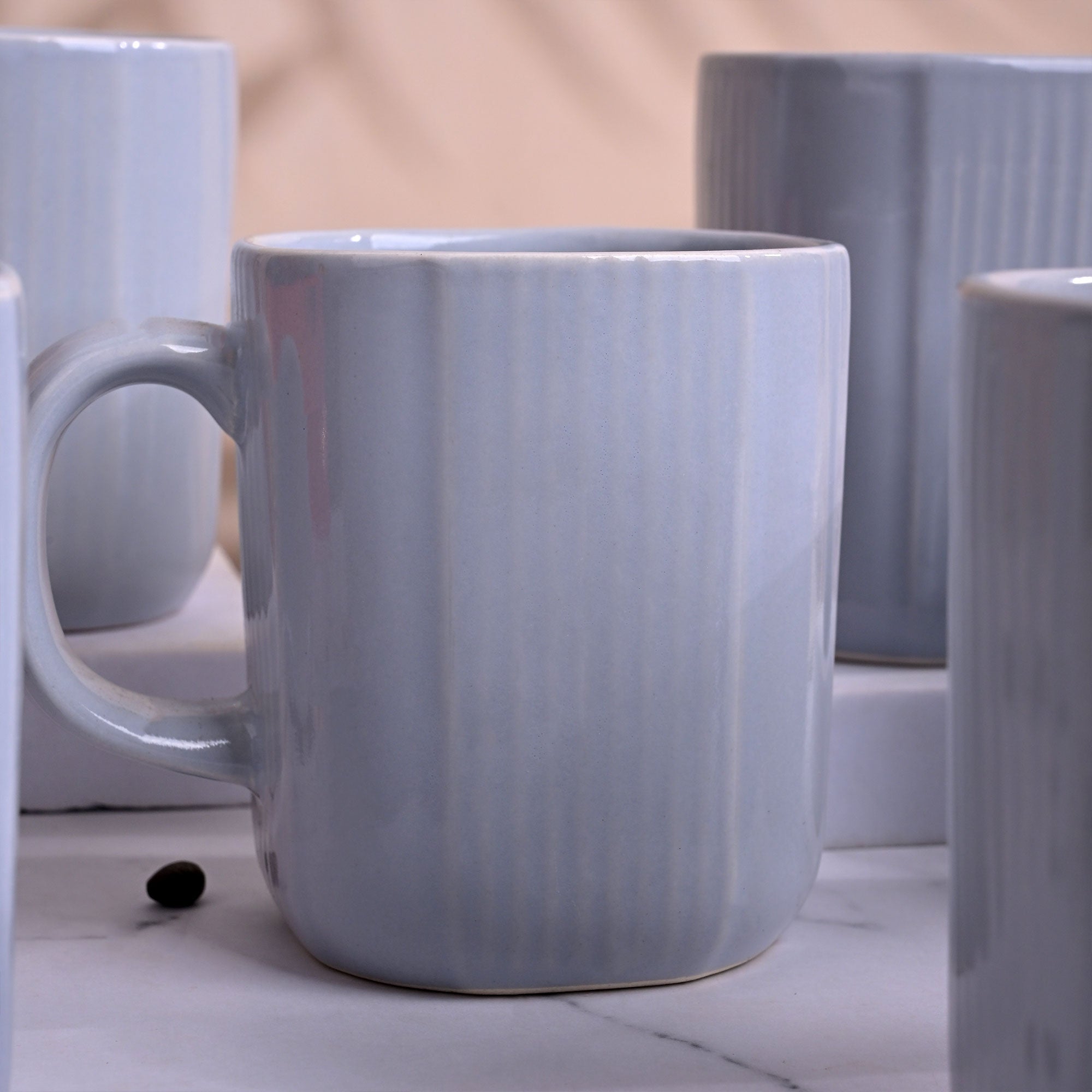Serene Sky Blue Ceramic Coffee Mug Set of 6