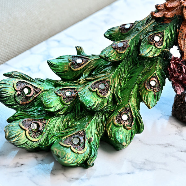 Peacock on Tree Trunk Statue