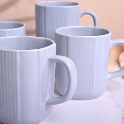 Serene Sky Blue Ceramic Coffee Mug Set of 6