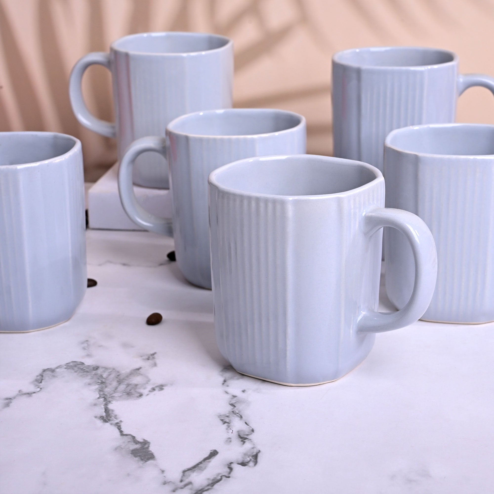 Serene Sky Blue Ceramic Coffee Mug Set of 6