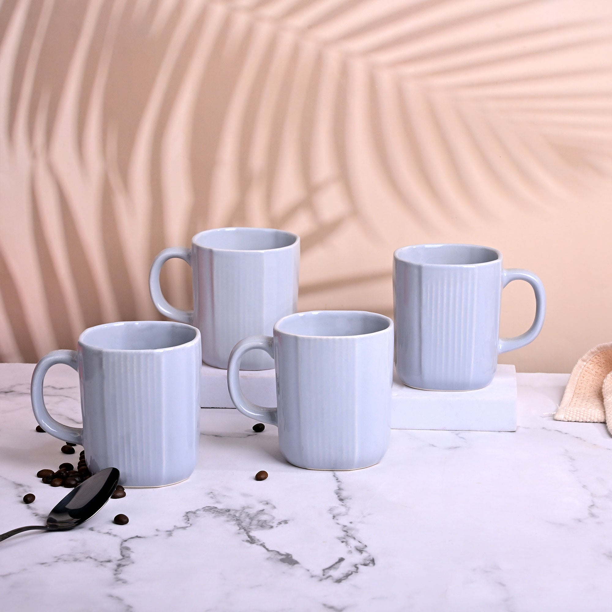 Serene Sky Blue Ceramic Coffee Mug Set of 4