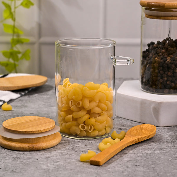 Classy Glass Cup with Wooden Lid and Spoon Set of 2 (300ml)