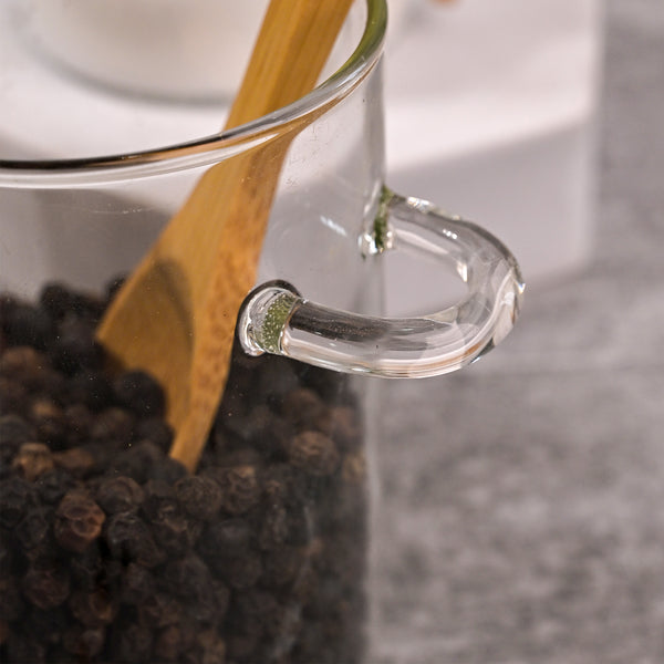 Classy Glass Cup with Wooden Lid and Spoon Set of 2 (300ml)