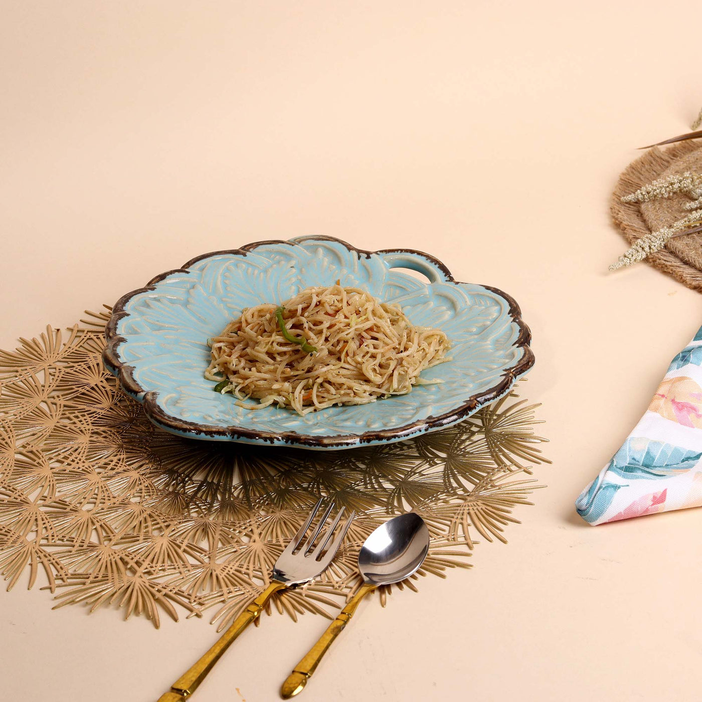 Embroidered Muted Blue Platter