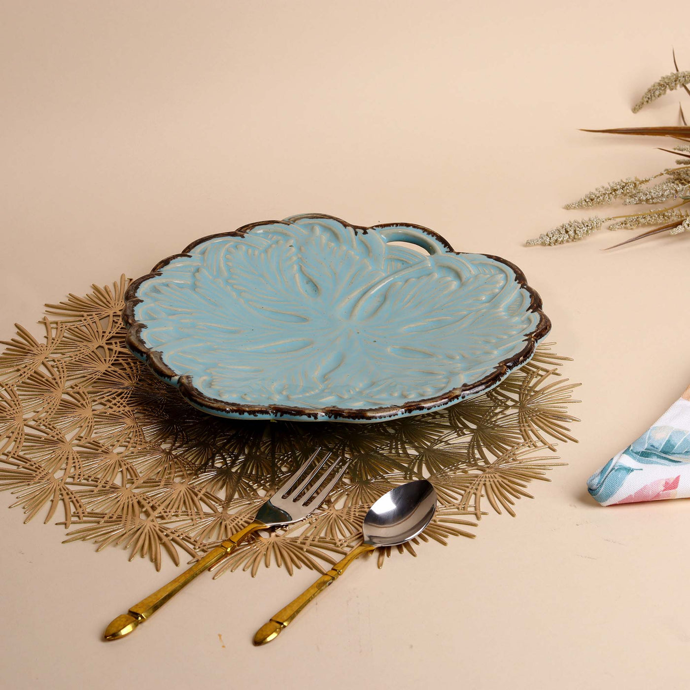 Embroidered Muted Blue Platter