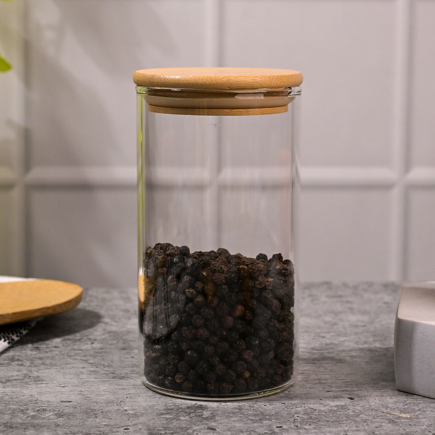 Elegant Round Glass Jar with Wooden Lid Set of 2 (320ml)