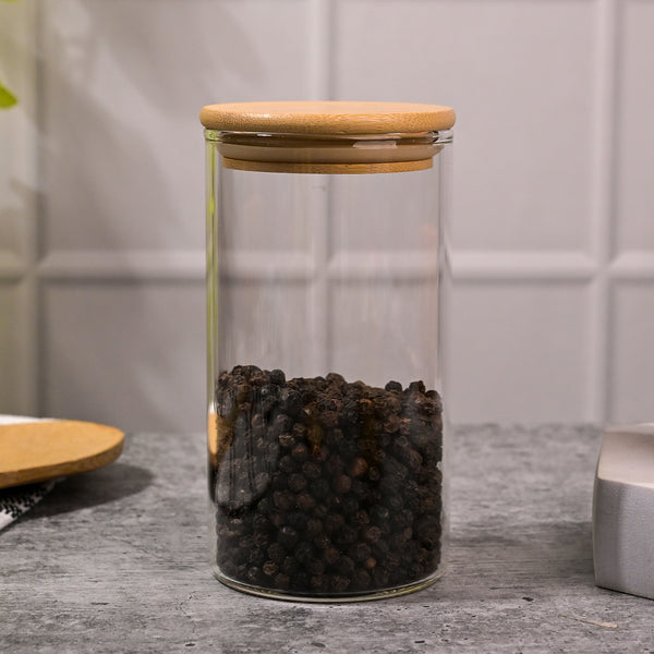 Elegant Round Glass Jar with Wooden Lid Set of 2 (320ml)