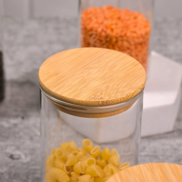 Elegant Round Glass Jar with Wooden Lid Set of 2 (320ml)