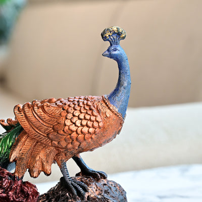 Peacock on Tree Trunk Statue