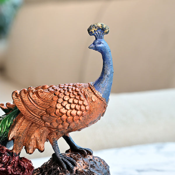 Peacock on Tree Trunk Statue