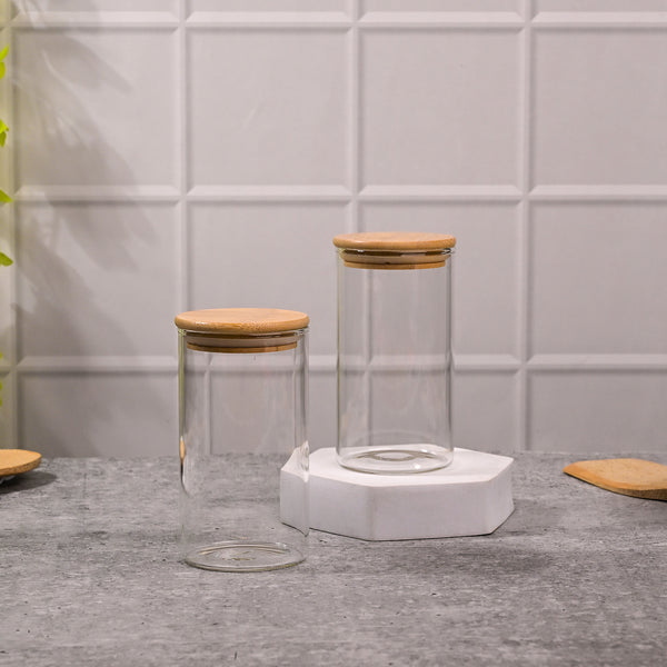 Elegant Round Glass Jar with Wooden Lid Set of 2 (320ml)