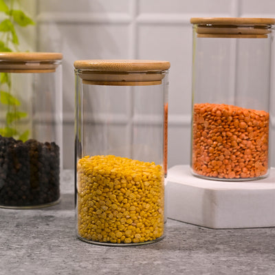 Elegant Round Glass Jar with Wooden Lid Set of 4 (320ml)
