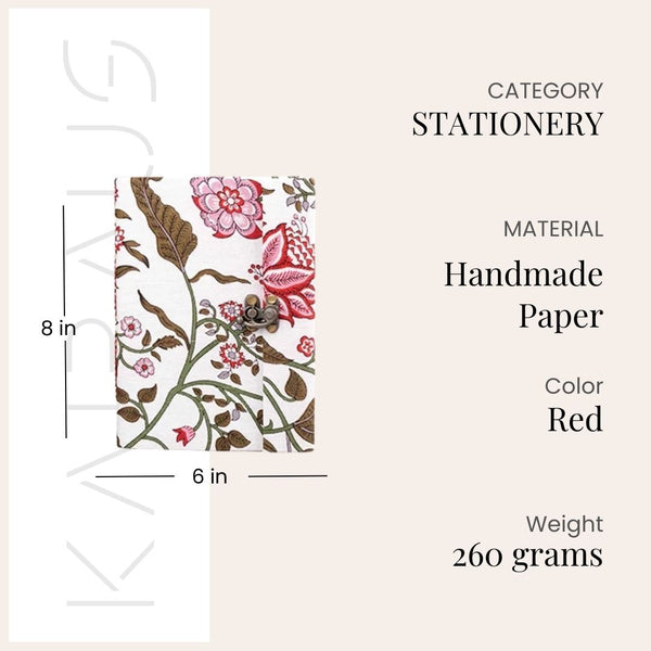 Chic White Red Floral Locking Diary (8x6inch)