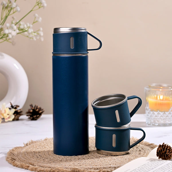 Premium Blue Stainless Steel Thermos Flask Set