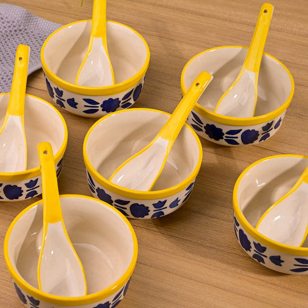Blue Soup Bowl with Spoon (Set of 6)