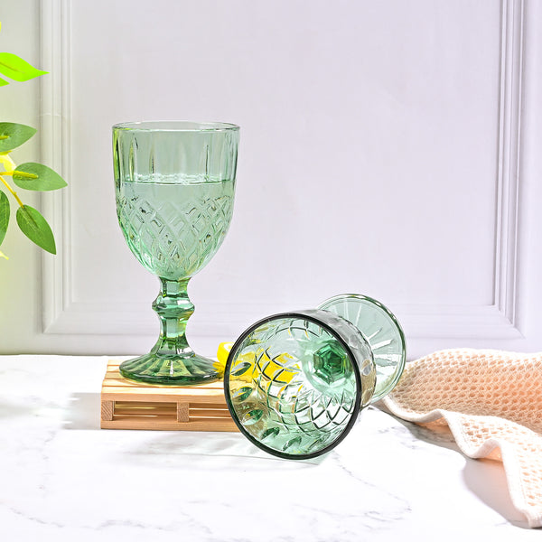 Vintage Diamond Detailing Glass Set of 2 - Premium Crystal